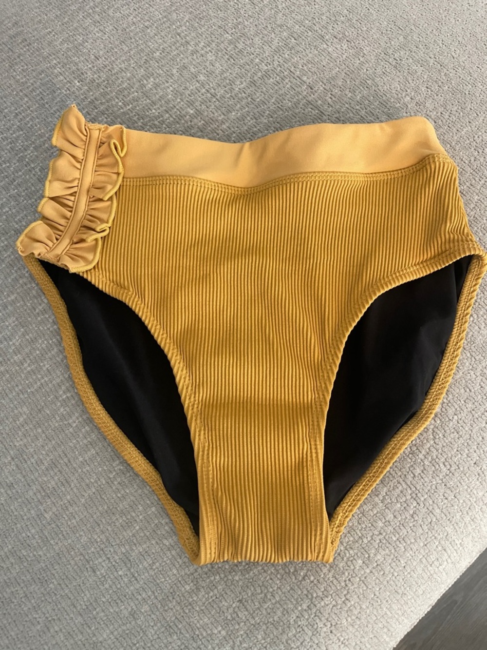 Mustard Yellow Ribbed High-Waist Brief Bottom